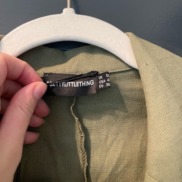 NWT PrettyLittleThing Khaki Plunge Ruched Front Blazer Dress - Picture 10 of 13